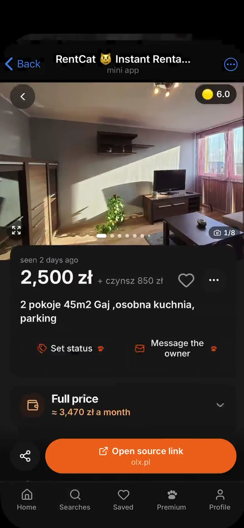RentCat app: a flat with its price, price drop and Deal Score